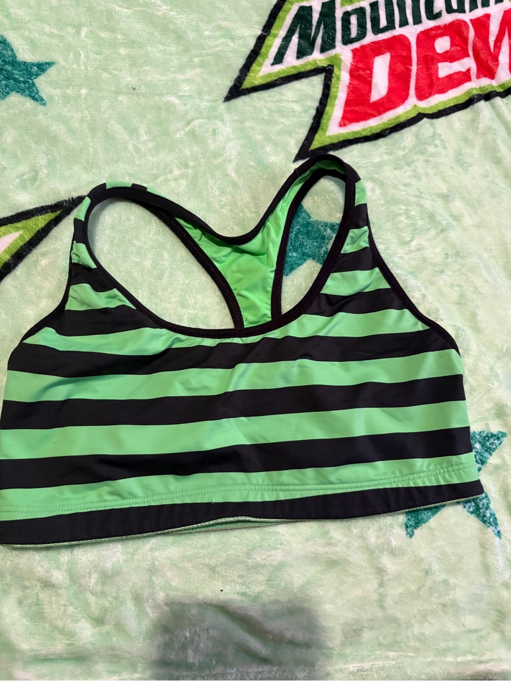 PINK Victoria's Secret Black & Lime Green Striped Racerback Bralette